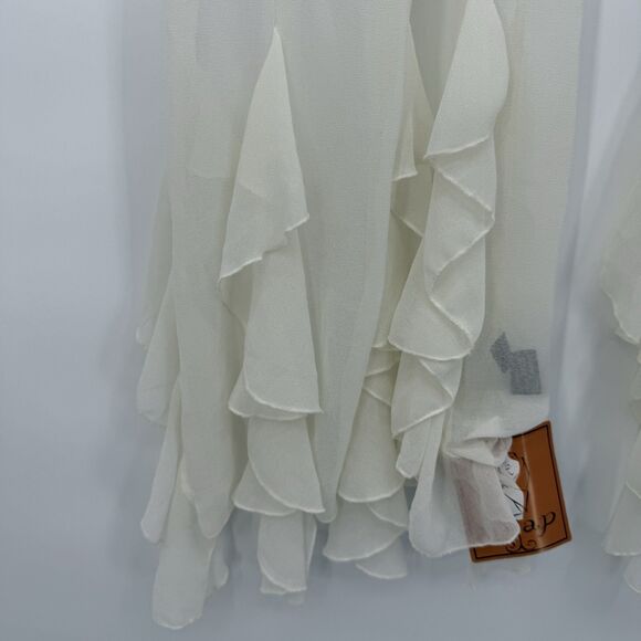 Cejon Vintage Ivory Cream Long Flowy Ruffle Scarf Overlay India Coquette - Picture 2 of 11